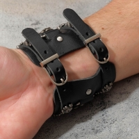 Браслет кожа &laquo;Череп&raquo; широкий, цвет чёрный с серебром, 26,5 см