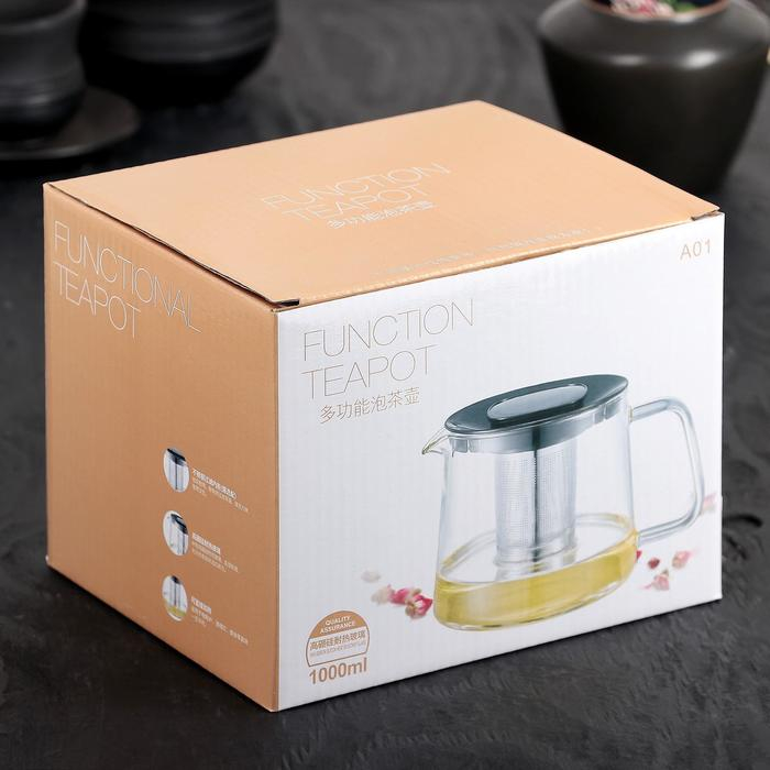 Чайник стеклянный заварочный &laquo;Локи&raquo;, 1,4 л, с металлическим ситом, цвет чёрный