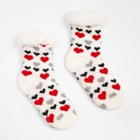 Носки женские с мехом внутри «Сердечки», цвет белый, размер 23-25 (36-40) Носки женские с мехом внутри «Сердечки», цвет белый, размер 23-25 (36-40)