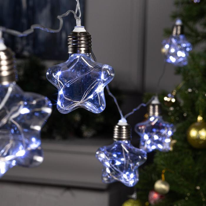 Гирлянда &laquo;Нить&raquo; 3 м с насадками &laquo;Лампочки звездочки&raquo;, IP20, прозрачная нить, 80 LED, свечение белое, 8 режимов, 220 В