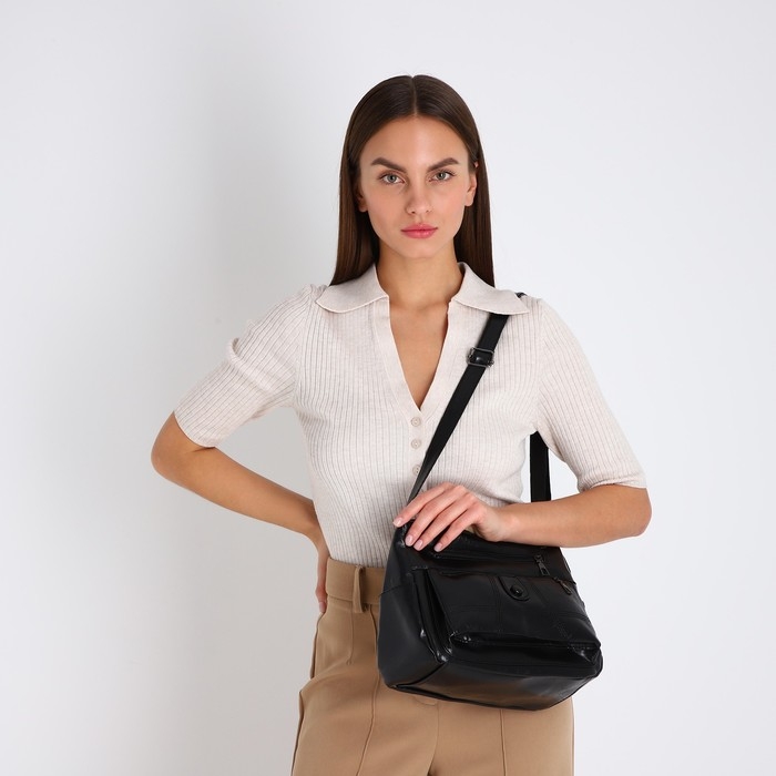 Сумка женская на одно плечо, на молнии, цвет чёрный Сумка женская на одно плечо, на молнии, цвет чёрный