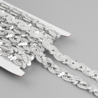 Тесьма декоративная с пайетками, 15 мм, 9,1 ± 0,5 м, цвет серебряный Тесьма декоративная с пайетками, 15 мм, 9,1 ± 0,5 м, цвет серебряный