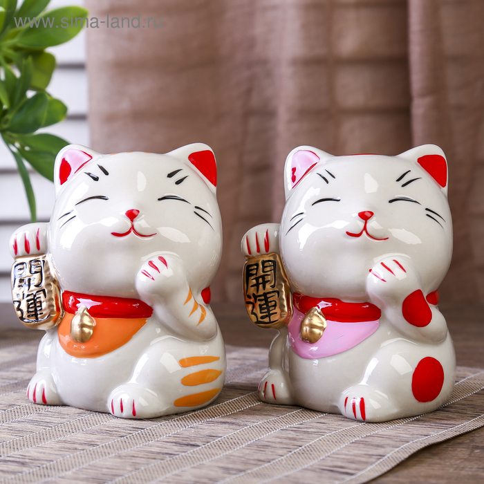 Копилка керамика Копилка керамика "Манэки-нэко - иероглиф удача" МИКС 10х8,3х7,2 см