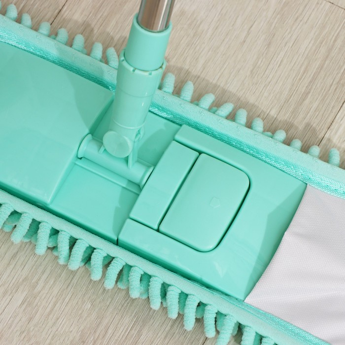 Швабра для мытья пола плоская Доляна, насадка из микрофибры букля 42&times;12 см, телескопическая стальная ручка 80(130) см