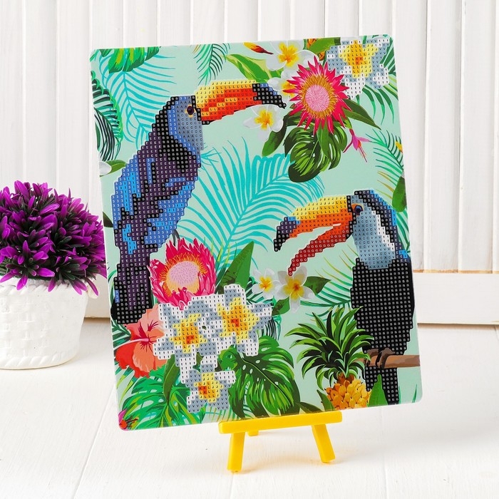 Алмазная вышивка с частичным заполнением &laquo;Туканы&raquo;, с подставкой, размер картины: 21 &times; 25 см