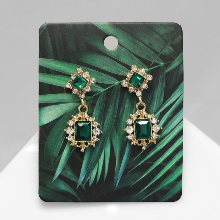 Серьги со стразами «Ажур» дуэт, цвет изумрудный в золоте Серьги со стразами «Ажур» дуэт, цвет изумрудный в золоте