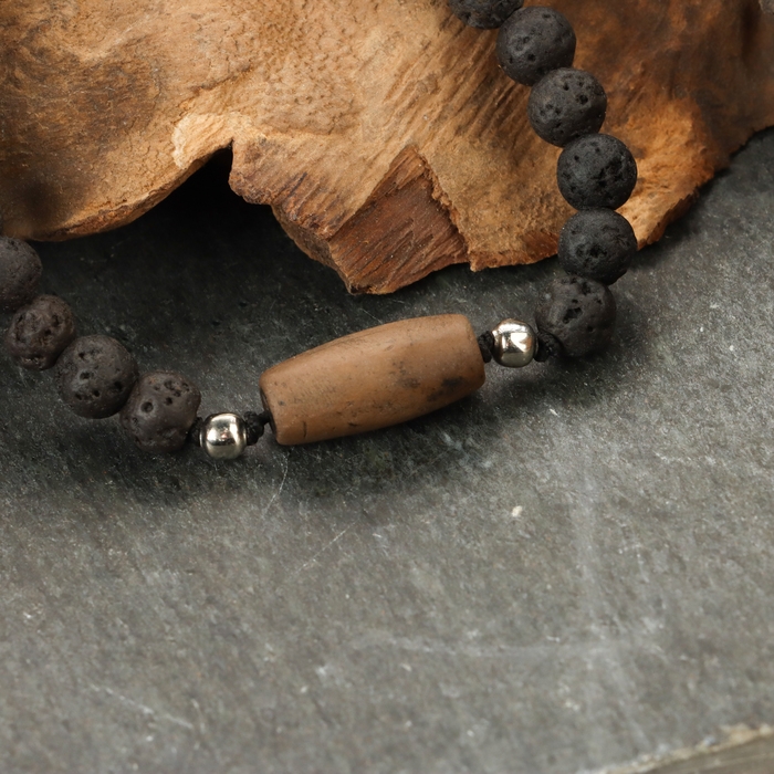 Браслет из лавы с бусиной Дзи &laquo;Чакра&raquo; №1