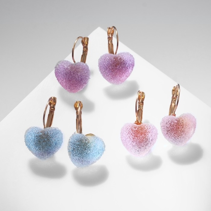 Серьги ассорти «Мармеладные сердечки» в сахаре, цвет МИКС Серьги ассорти «Мармеладные сердечки» в сахаре, цвет МИКС
