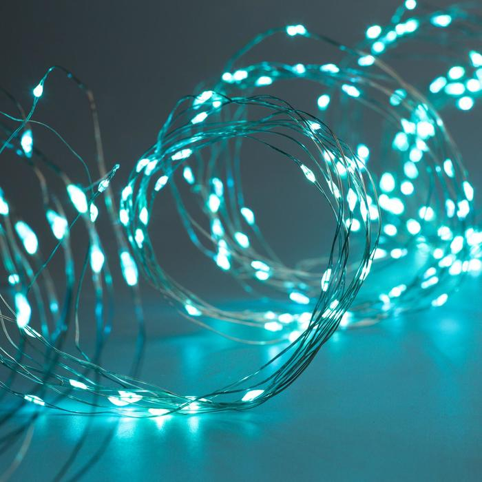 Гирлянда &laquo;Занавес&raquo; 2.8 &times; 3 м роса на крючках, с пультом, IP20, серебристая нить, 300 LED, свечение аквамарин, 8 режимов, USB
