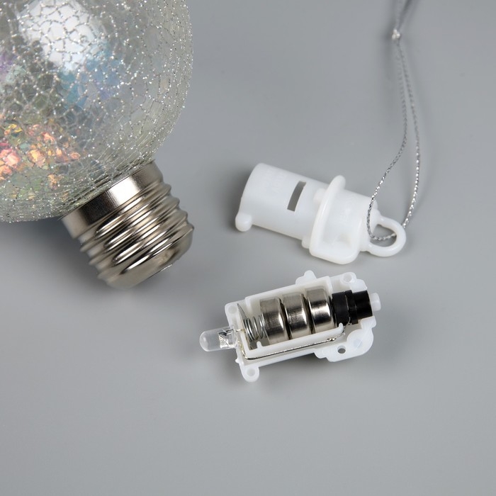 Елочный шар &laquo;Морозный узор&raquo; d=8 cм, 1 LED, LR44x3 (в комплекте), свечение тёплое белое