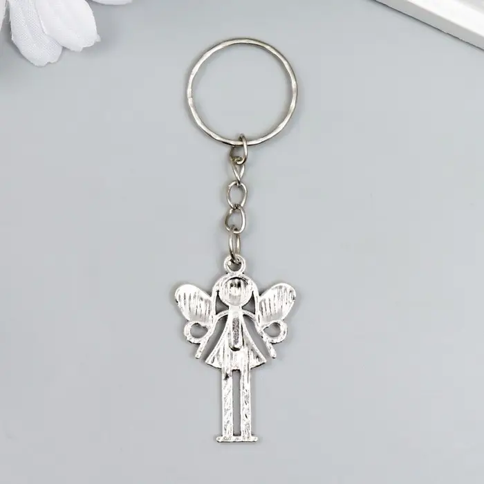 Брелок металл "Девочка-фея" серебро 3х2,7 см