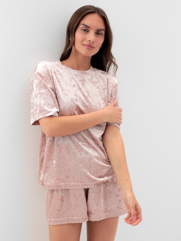 Костюм женский (футболка и шорты) KAFTAN "Бархат", р. 40-42, розовый
