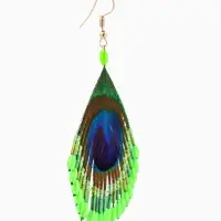 Серьги "Павлин" 5х8 см, цв. зелёный