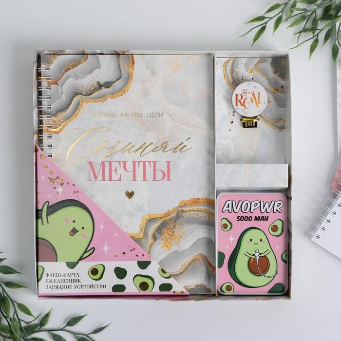 Набор флеш-карта, ежедневник, внешний аккумулятор 5000 mAh &laquo;Сочиняй мечты&raquo;, 21,5 х 21,5 см