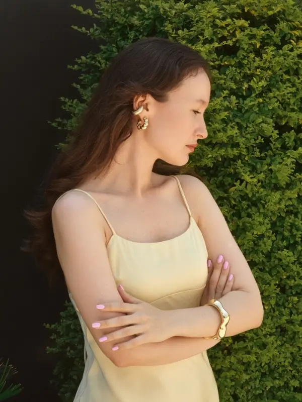 Набор серьга и каффы "Бублики" набор 3 шт, цвет золото