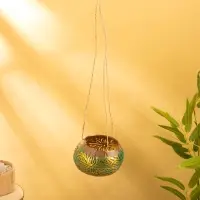 Подсвечник подвесной из кокоса, 9-12 см, зелёно-золотой