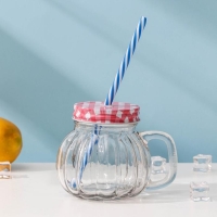 Кружка стеклянная с крышкой и трубочкой «Тыковка», 400 мл, 12,5×10 см, цвет МИКС Кружка стеклянная с крышкой и трубочкой «Тыковка», 400 мл, 12,5×10 см, цвет МИКС