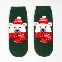 Носки махровые женские &laquo;Медведь в шапке&raquo;, цвет тёмно-зелёный, размер 36-40