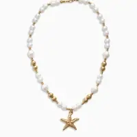 Кулон на жемчужных бусах "Морская звезда", цвет белый в золоте