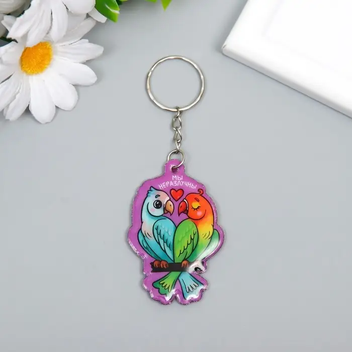 Брелок для ключей на кольце &laquo;Попугайчики неразлучники&raquo;, ПВХ мягкий, 6&times;4 см