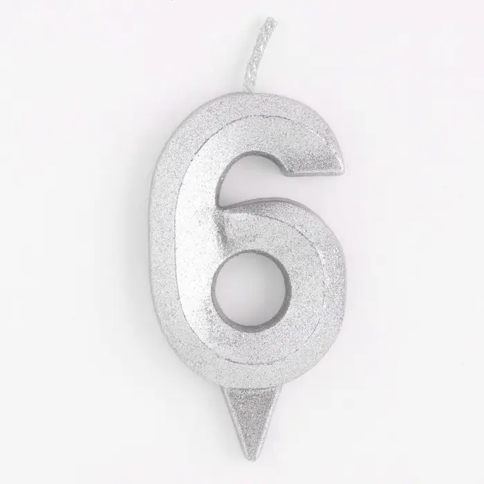 Свеча в торт &laquo;Цифра 6&raquo;, серебряная, 6.5 см