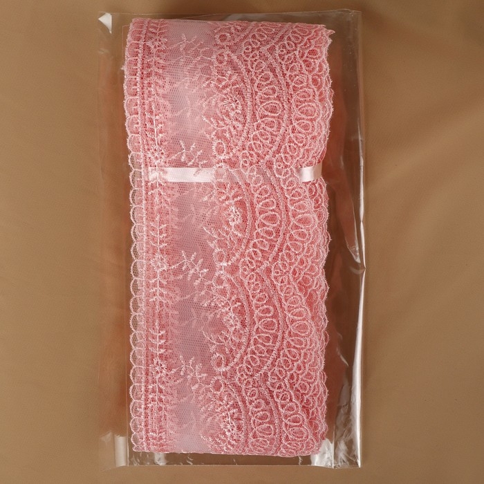 Кружево на сетке, 95 мм &times; 11 &plusmn; 1 м, цвет нежно-розовый