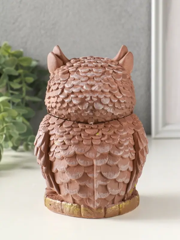 Шкатулка для украшений с крышкой &laquo;Сова Теремок&raquo;, 15&times;10 см, гипс, коричневый с росписью