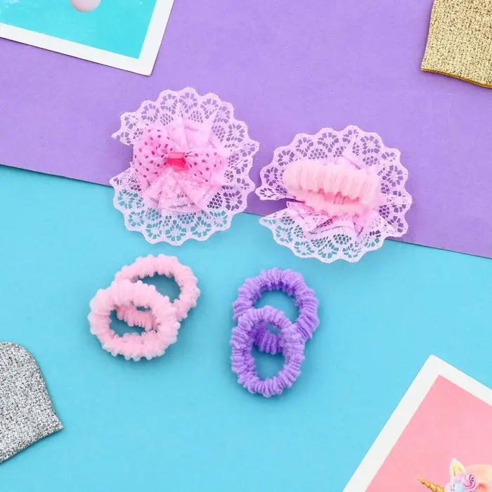 Резинка для волос &laquo;Кружево&raquo;, банты, набор 6 шт., розово-сиреневая