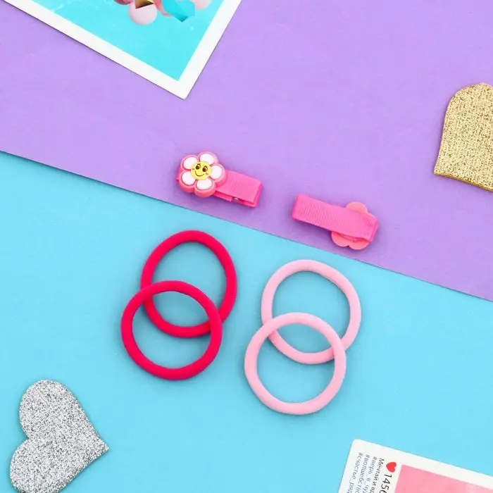 Набор для волос "Крохотуля" (4 резинки, 2 зажима 3,5 см) ромашка, розовый