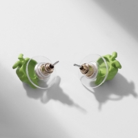 Серьги с эмалью &laquo;Монстрики&raquo; с рожками и ногами, цвет зелёный