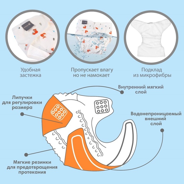 Многоразовый подгузник &laquo;Лисички&raquo;, размер L