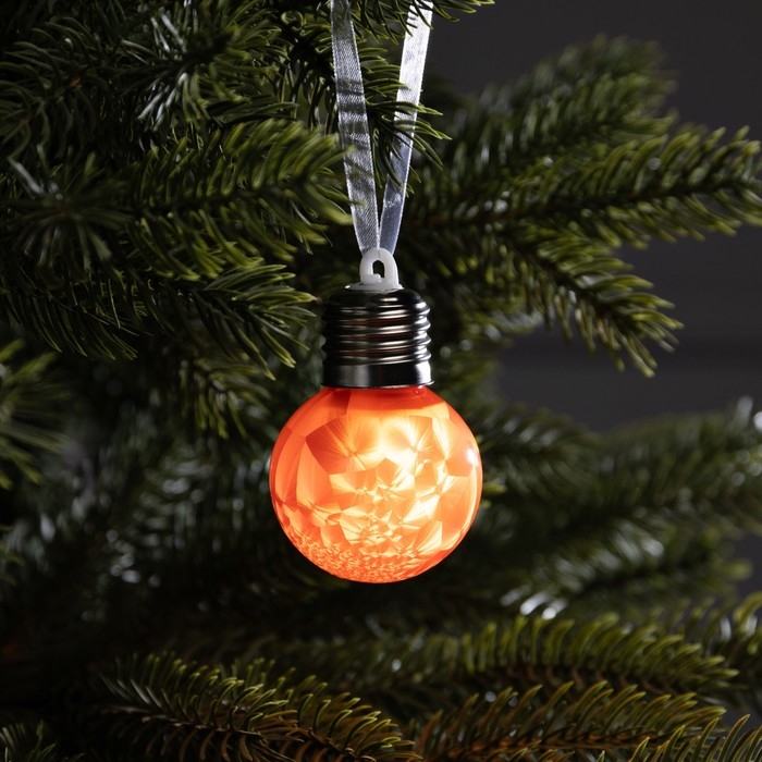 Елочный шар &laquo;Зимний узор красный&raquo; d=5 см, 1 LED, AG13x3 (в комплекте), свечение тёплое белое