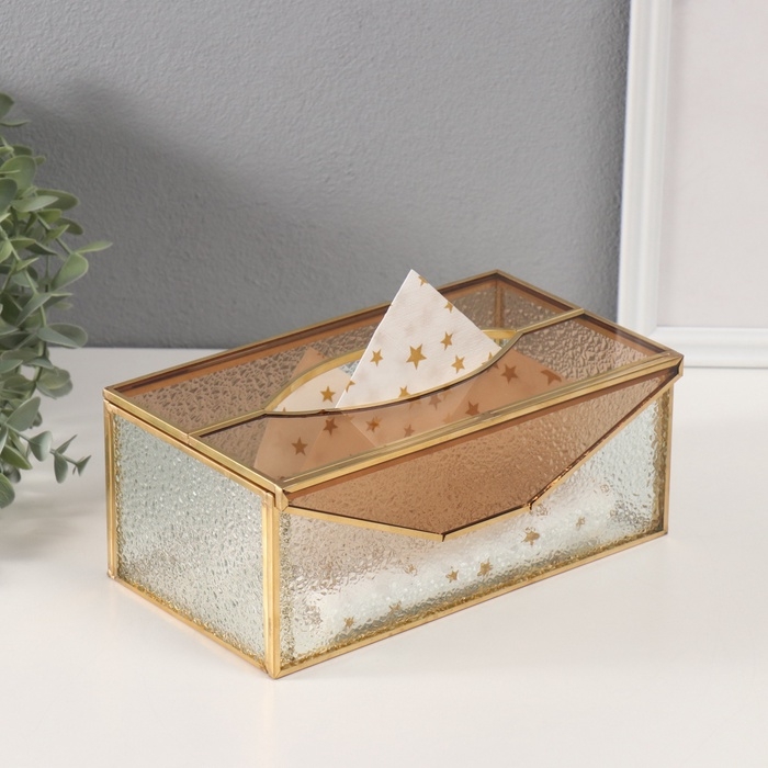 Шкатулка для украшений &laquo;Салфетница&raquo;, стекло с металлическим каркасом, прозрачная рябь, 12.7&times;22.5&times;9 см