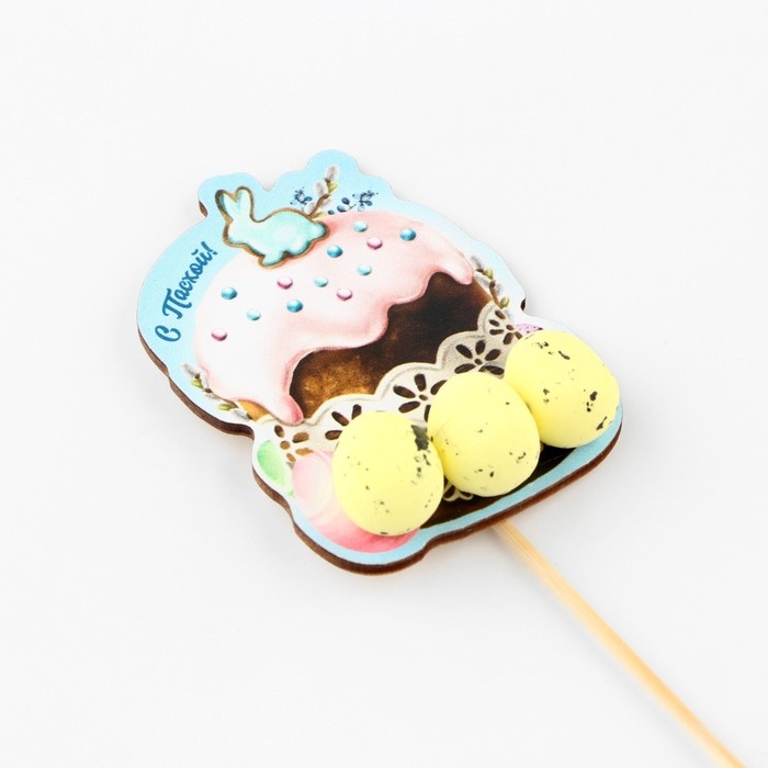 Топпер деревянный для украшения кулича &laquo;С Пасхой!&raquo;, 7,1 х 5,2 см