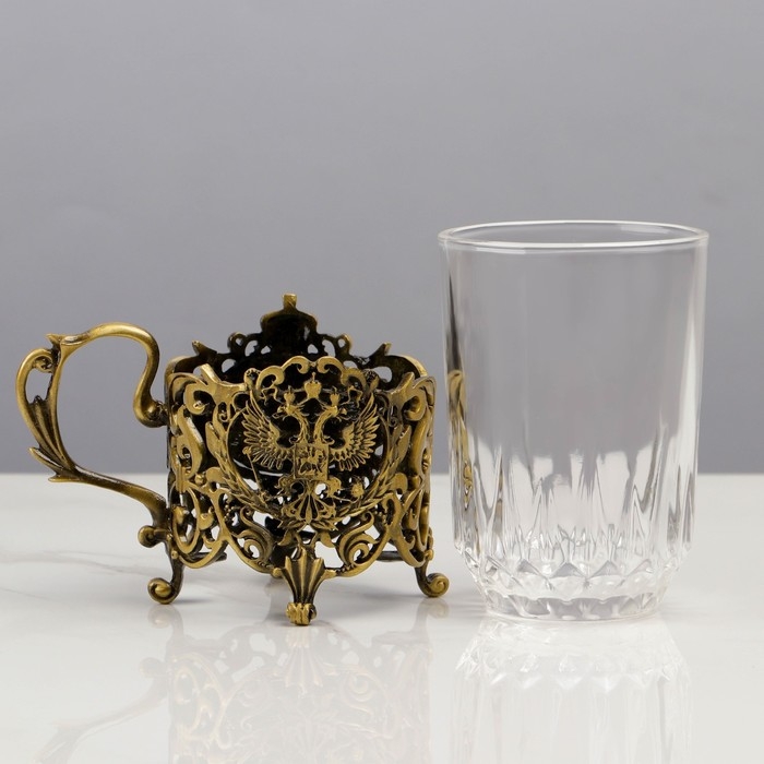 Подстаканник со стаканом "Царь", 12,5 х 12,5 х 13 см