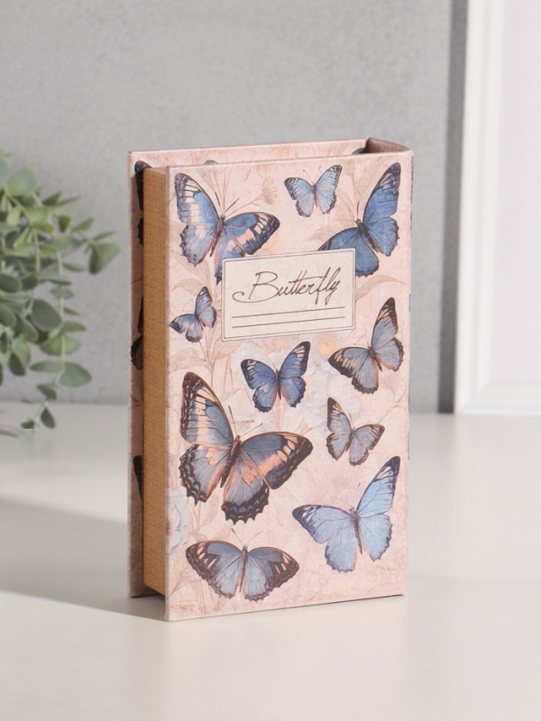 Сейф-книга дерево кожзам "Синие бабочки" 21х13х5 см