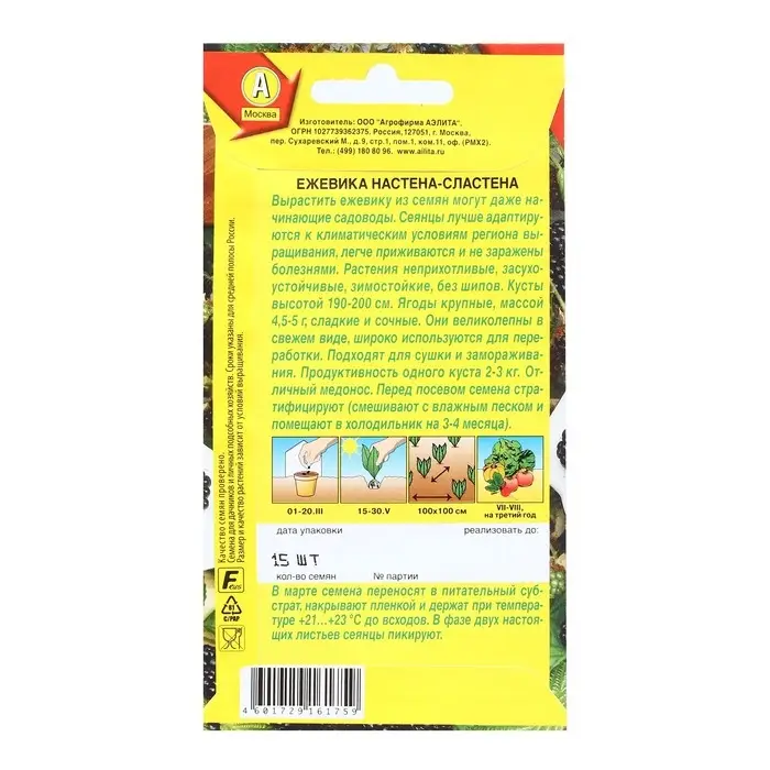 Семена Ежевика "Настена-сластена", 15 шт