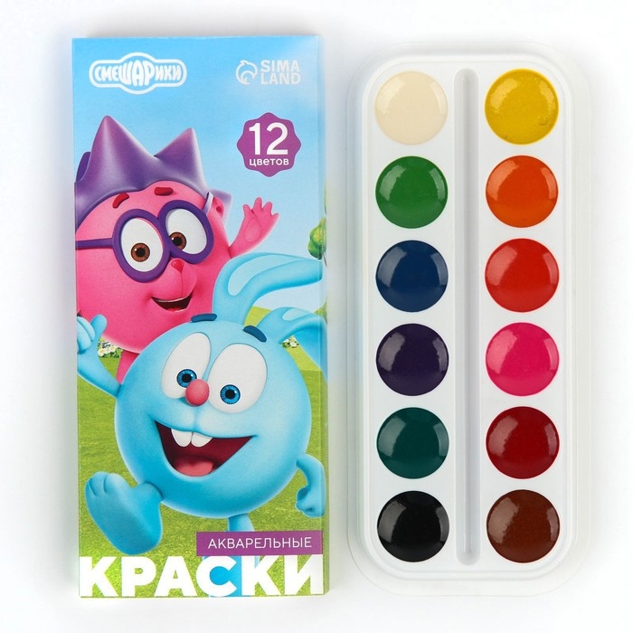 Акварель медовая &laquo;Смешарики&raquo;, 12 цветов, в картонной коробке, без кисти