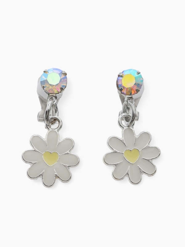 Серьги-клипсы детские "Выбражулька" ромашки с кругом кристалл, цвет жёлто-белый