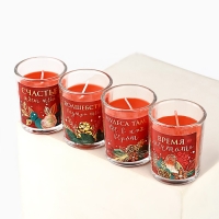 Свечи в стакане новогодние &laquo;Новый год: Уюта и волшебства&raquo;, набор, 4 шт., аромат вишня