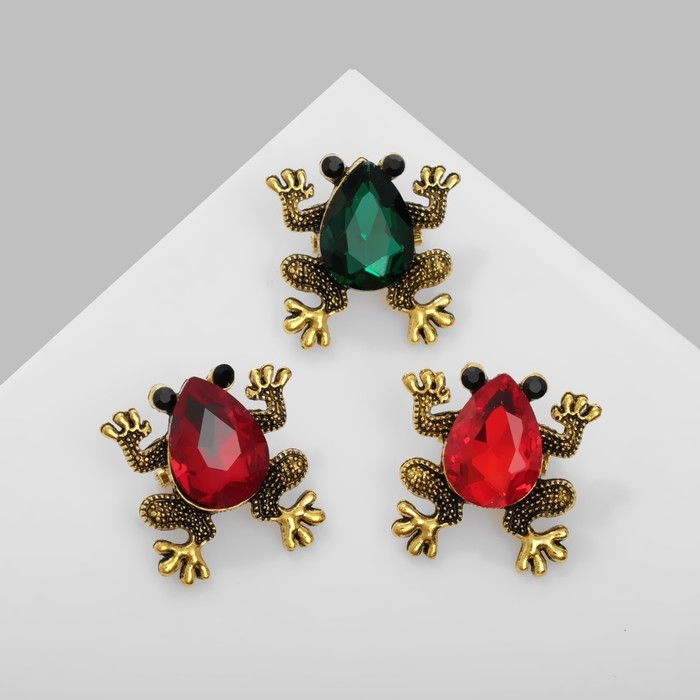 Брошь &laquo;Лягушка&raquo; стекло, цвет МИКС (неделимая фасовка 12 шт., цена за шт.)