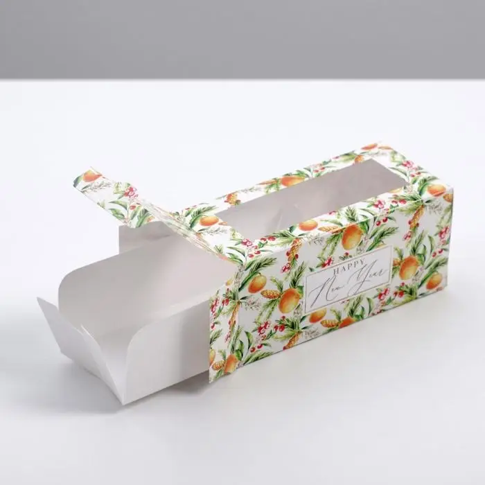 Коробочка для макарун &laquo;Новогодняя посылка&raquo; 12 х 5,5 х 5,5 см.