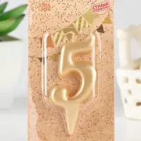 Свеча для торта &laquo;Цифра 5&raquo;, золотая, 5.5 см
