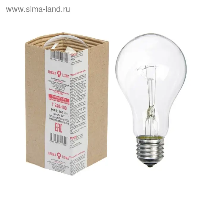 Термоизлучатель &laquo;Лисма&raquo;, А65, Е27, 150 Вт, 230-240 В