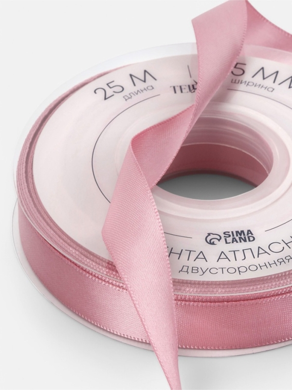 Лента атласная двухсторонняя №158 15мм*25&plusmn;1м сакура TR