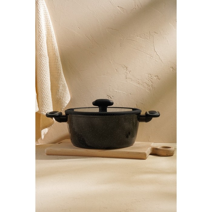 Кастрюля алюминиевая с антипригарным покрытием SL Home, d=20 см, h=10,5 см, индукция, цвет чёрный Кастрюля алюминиевая с антипригарным покрытием SL Home, d=20 см, h=10,5 см, индукция, цвет чёрный