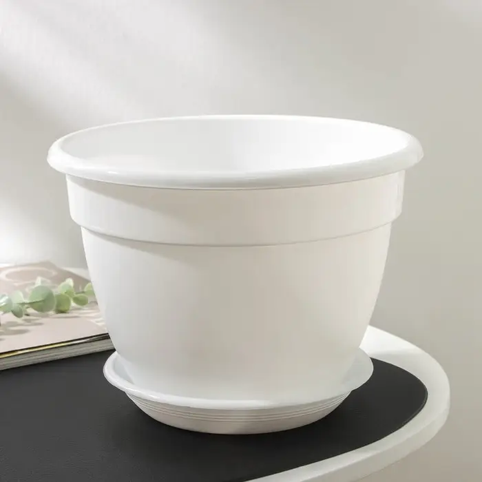 Горшок для цветов с поддоном &laquo;Антик&raquo;, 3,6 л, d=22 см, цвет белый