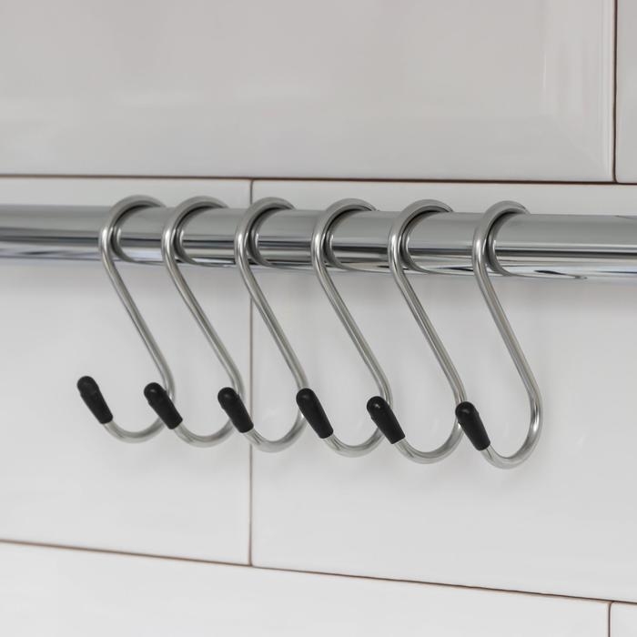 Набор крючков для рейлинга Доляна, d=1,5 см, 6 см, 6 шт, цвет хром Набор крючков для рейлинга Доляна, d=1,5 см, 6 см, 6 шт, цвет хром