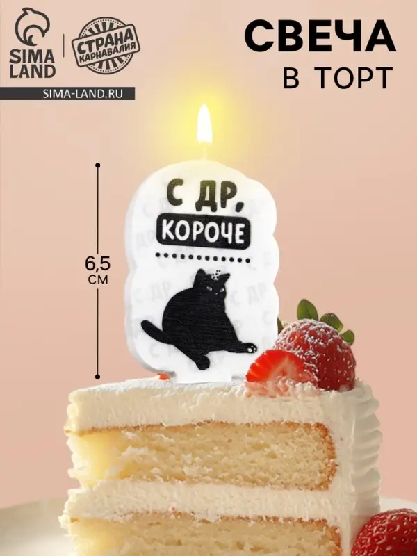 Свеча для торта &laquo;С др, короче&raquo;, 6.5 см, белая