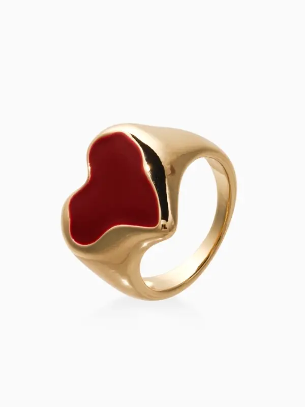 Кольцо "Сердце" корейский стиль, размер 17, цвет бордовый в золоте